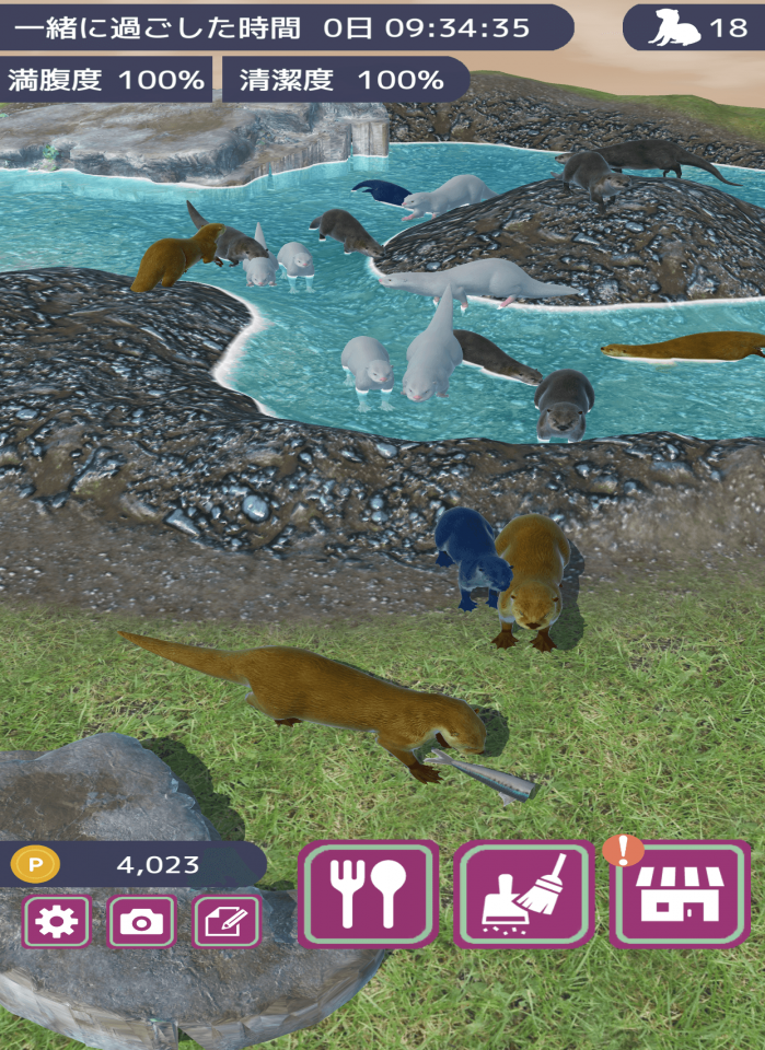 カワウソ育成ゲームの画面