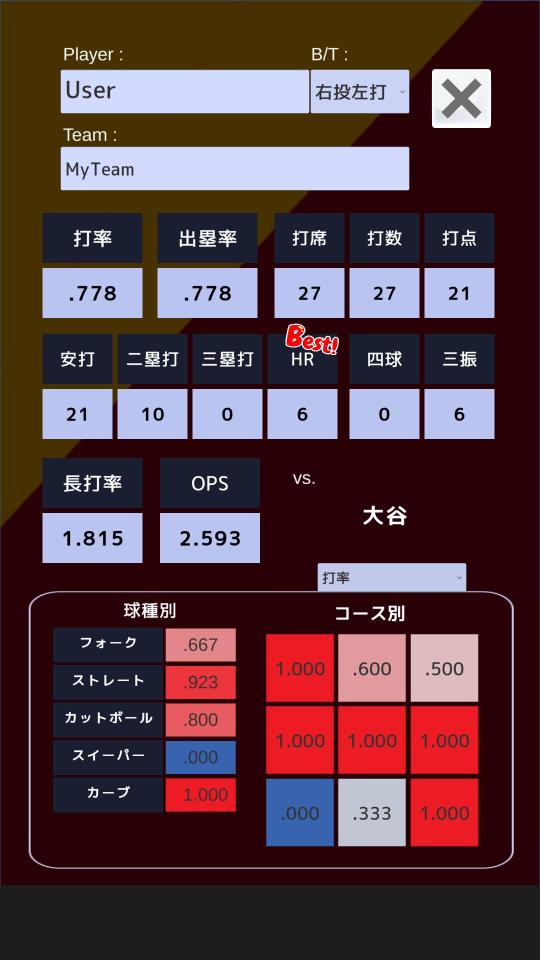 10倍野球の画面
